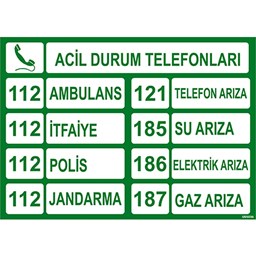 Acil Durum Telefonları Uyarı Levhası için detaylı bilgi göster Acil Durum Telefonları Uyarı Levhası resmi